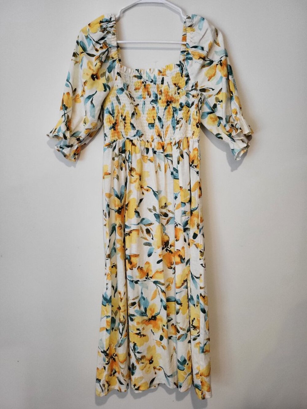 Gap yellow floral linen midi dress. Size S. NWT.